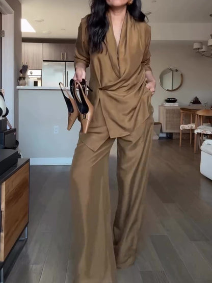Ensemble Liora blouse satinée et pantalon large