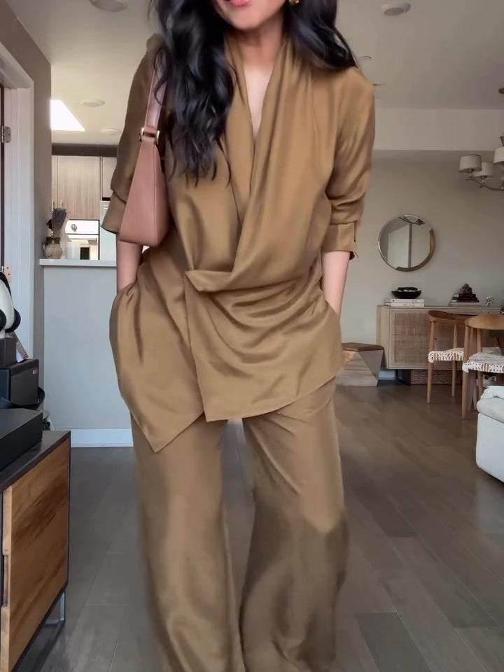 Ensemble Liora blouse satinée et pantalon large