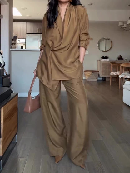 Ensemble Liora blouse satinée et pantalon large
