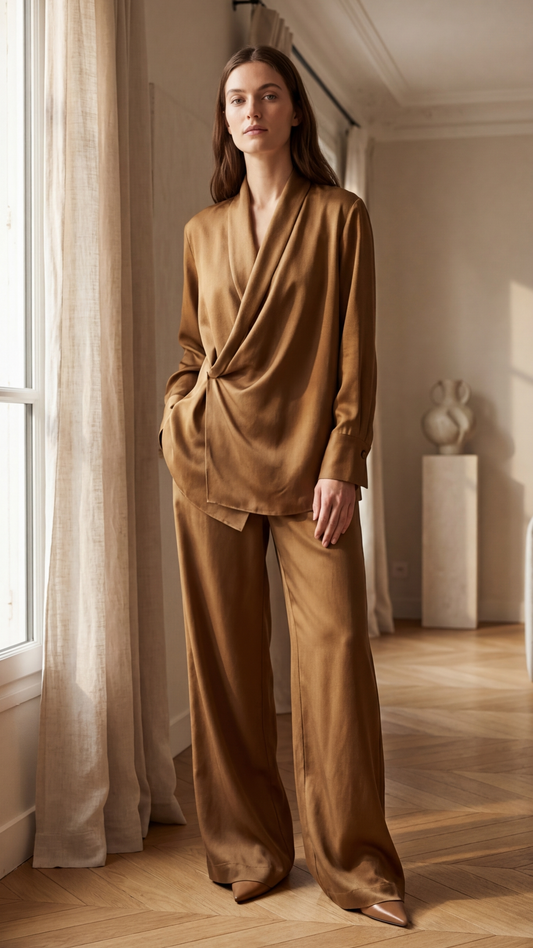 Ensemble Liora blouse satinée et pantalon large