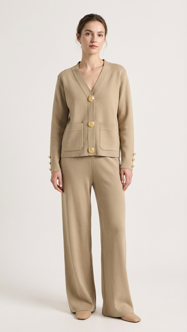 Ensemble Maëla cardigan maille et pantalon large