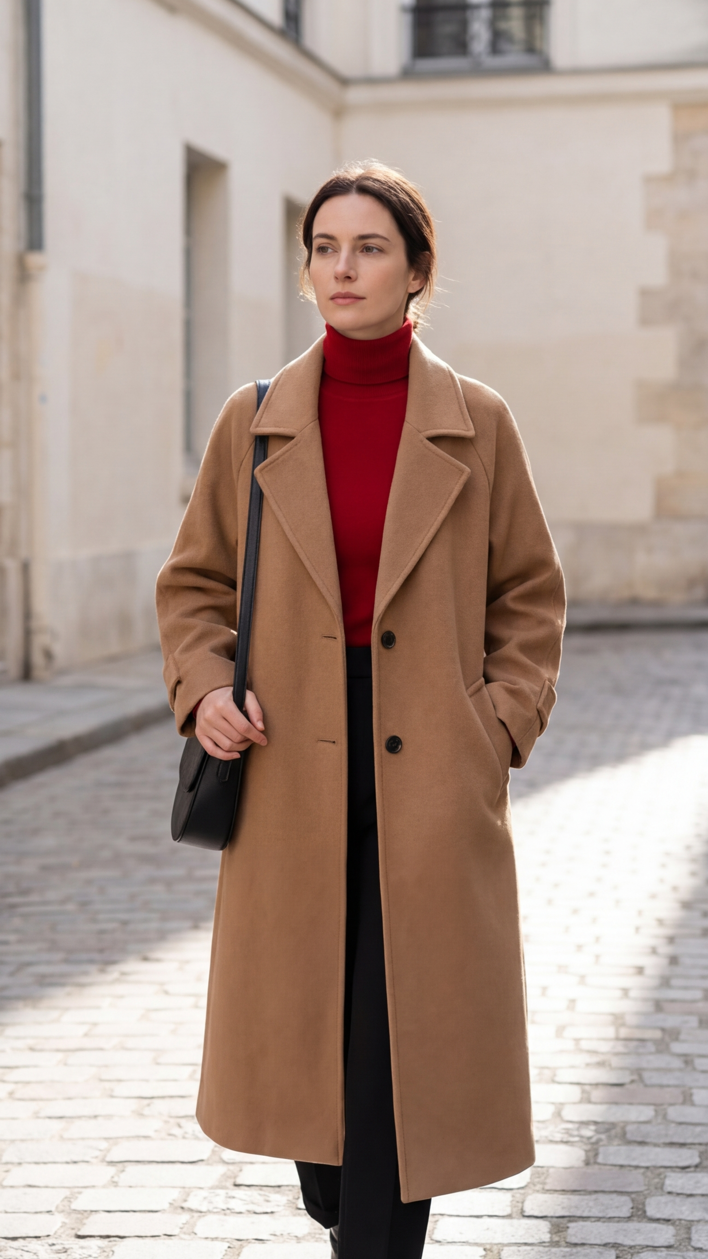 Manteau Alira long en laine structurée