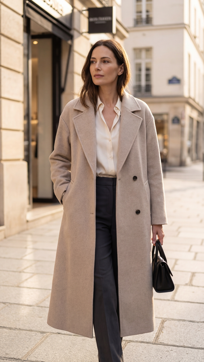 Manteau Alira long en laine structurée