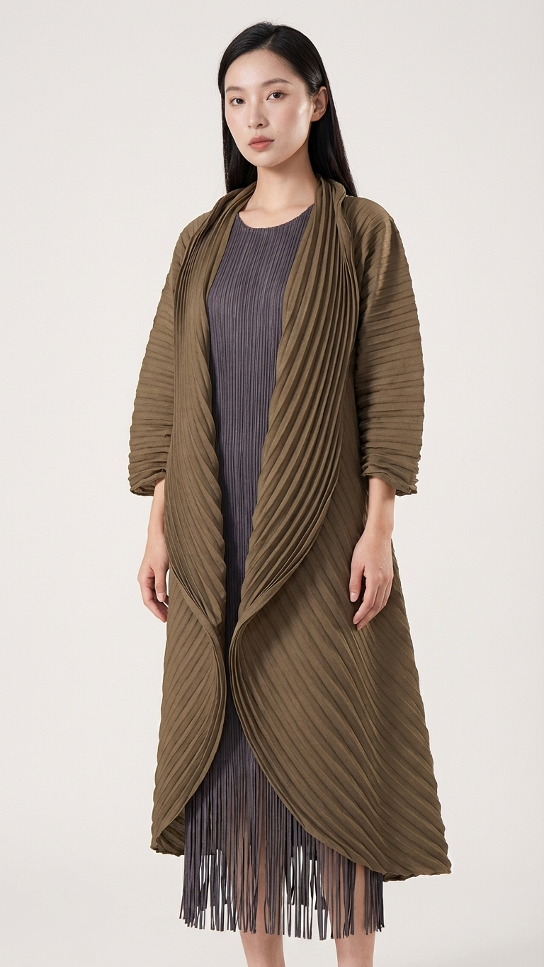 Manteau Kyōto plissé ceinturé