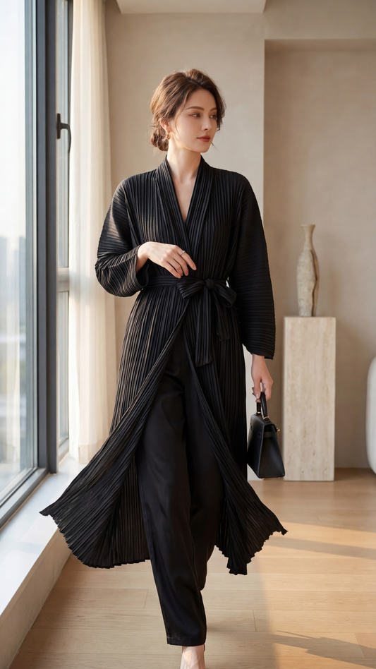 Manteau Kyōto plissé ceinturé