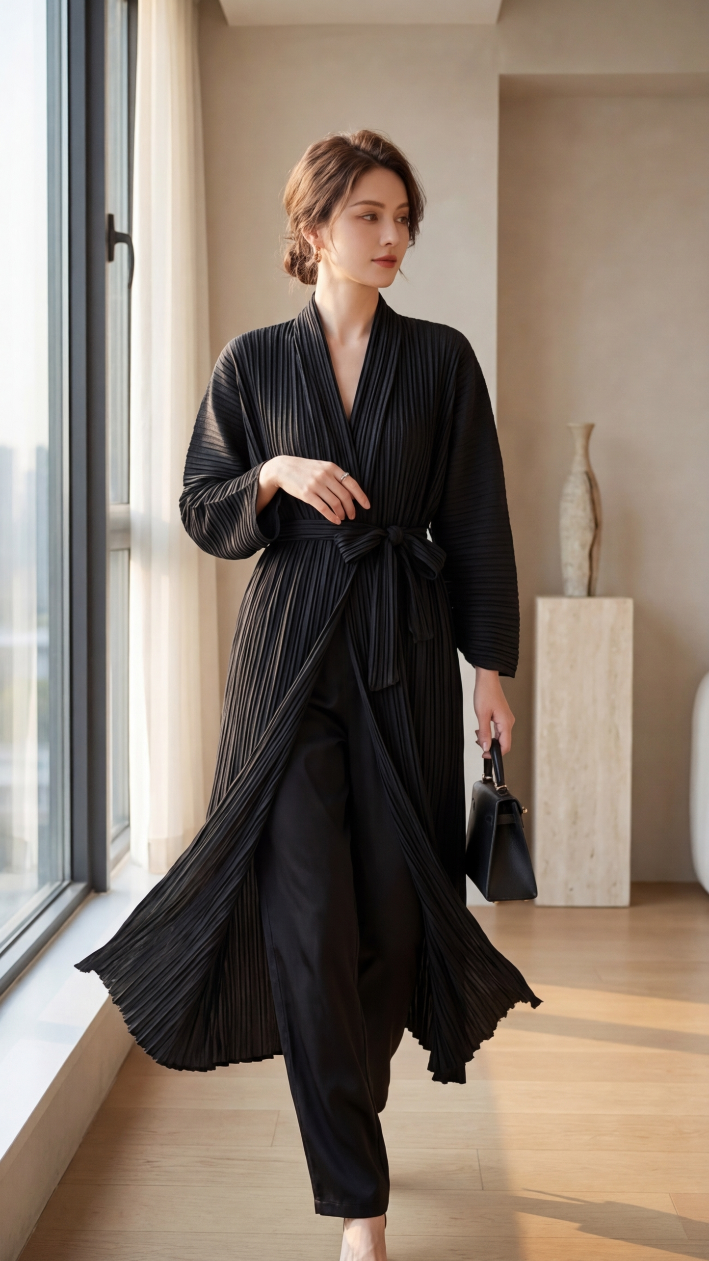 Manteau Kyōto plissé ceinturé