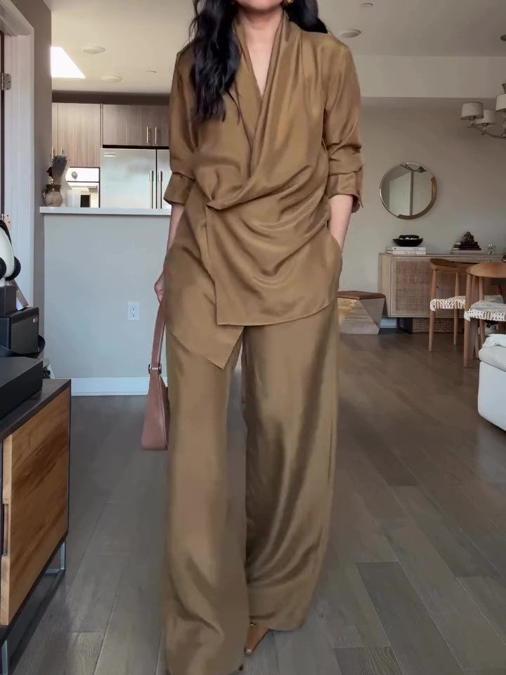 Ensemble Liora blouse satinée et pantalon large